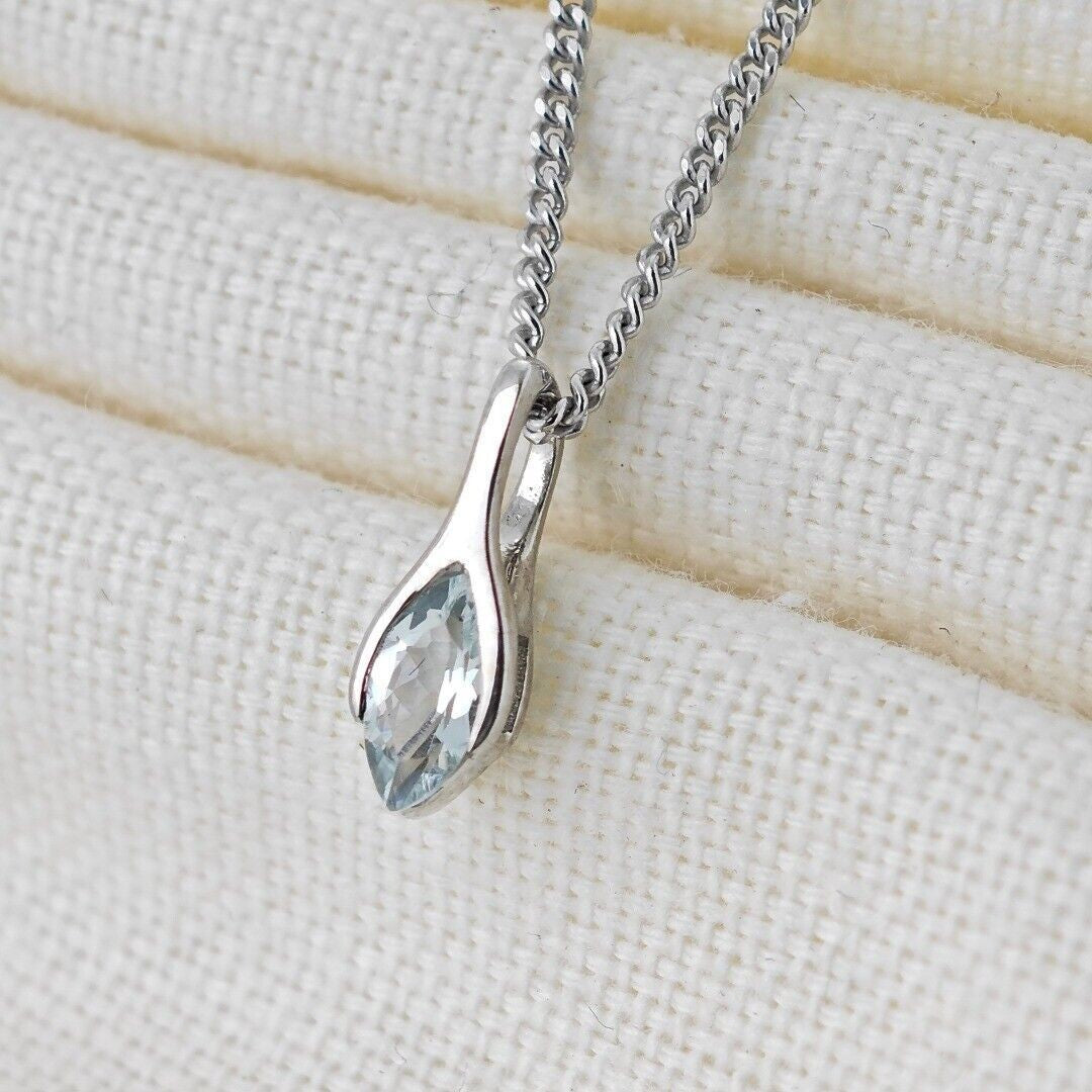 Aquamarine Pendant Sterling Silver Minimalist Marquise