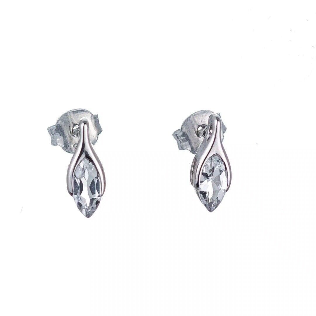 White Topaz Earrings Sterling Silver Studs Minimalist Marquise