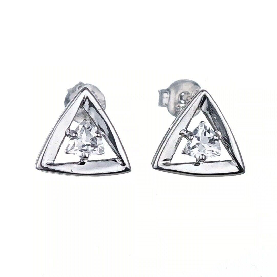 white topaz earrings sterling silver studs trillion designed in the UK