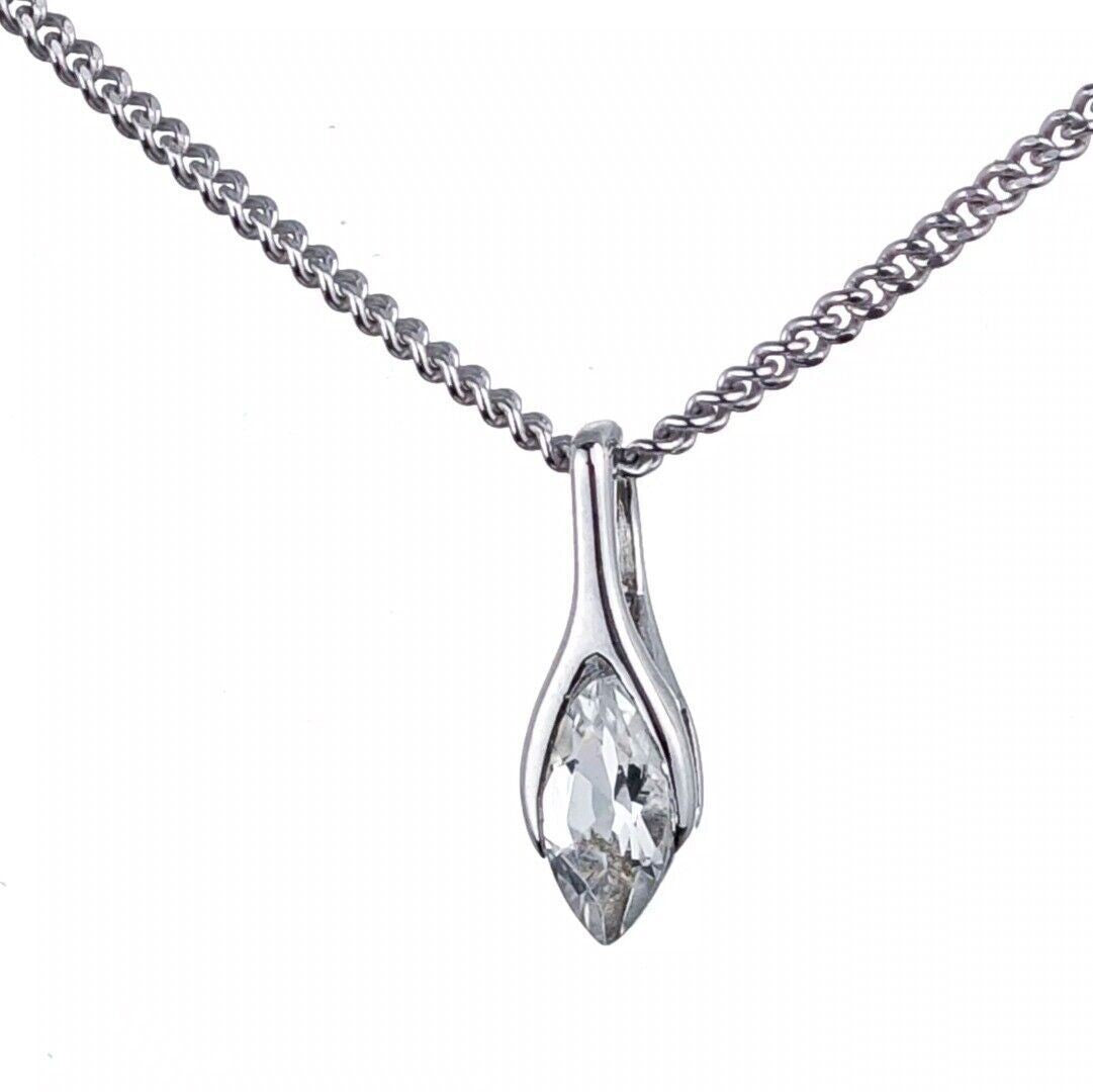 white topaz pendant sterling silver minimalist marquise designed in the UK