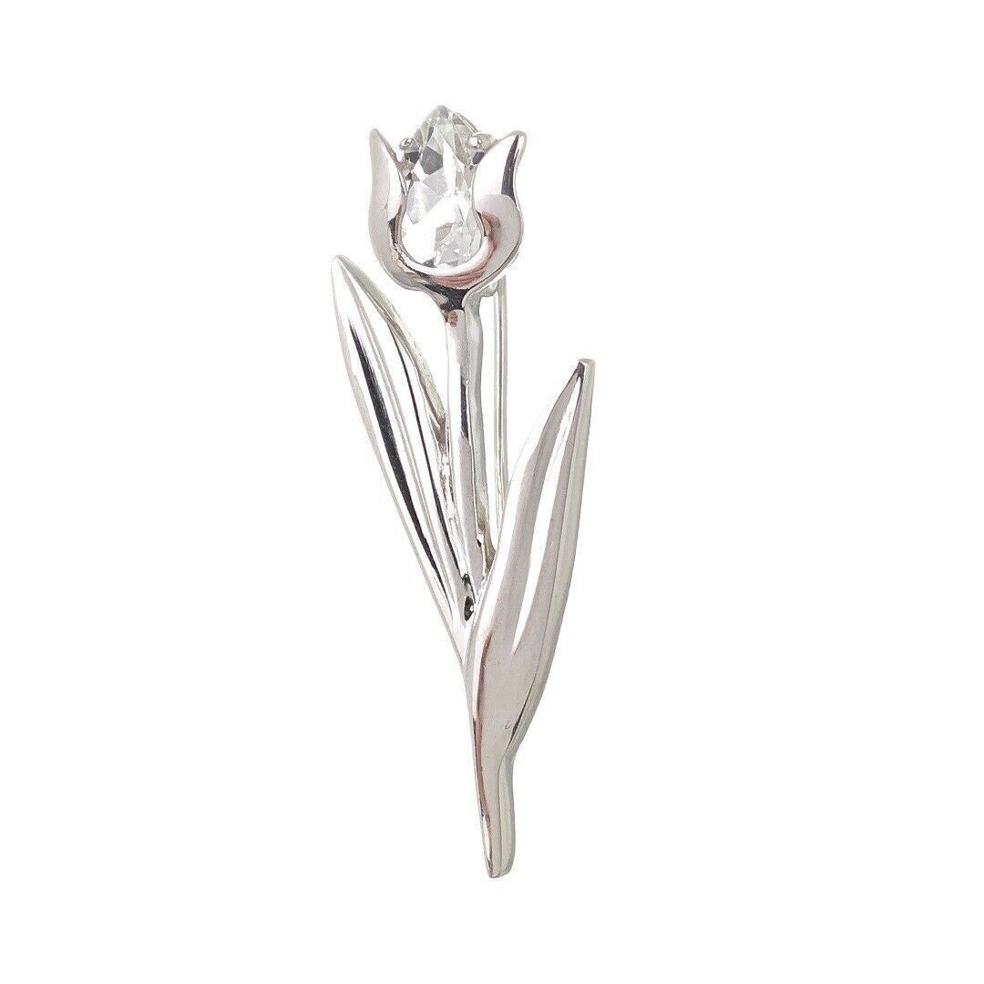 Tulip Flower Brooch White Topaz