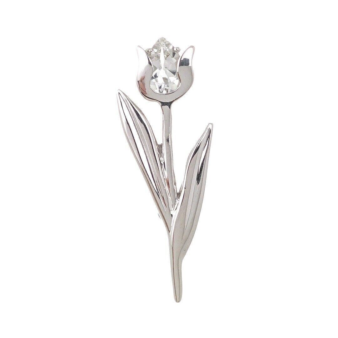 Tulip Flower Brooch White Topaz