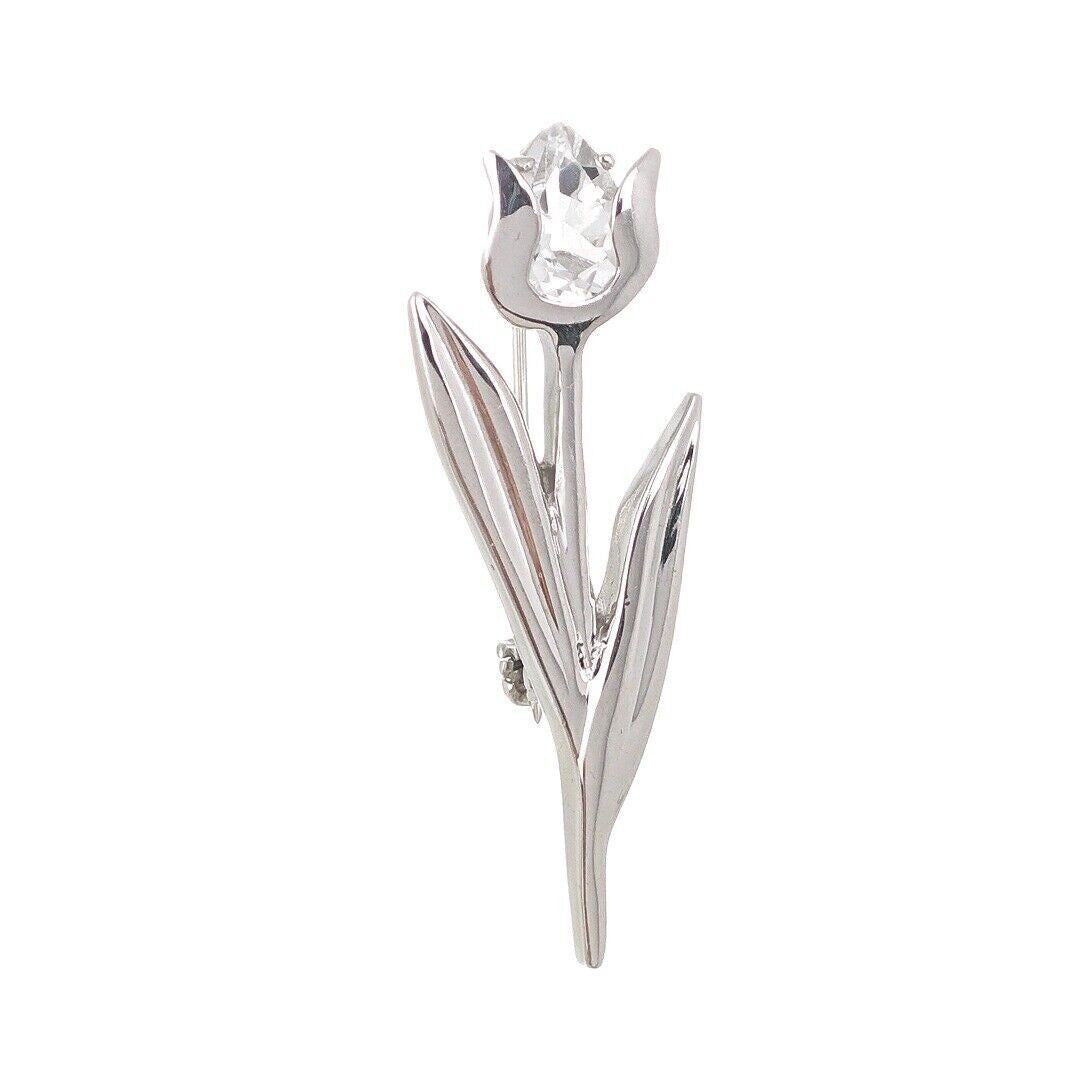 Tulip Flower Brooch White Topaz