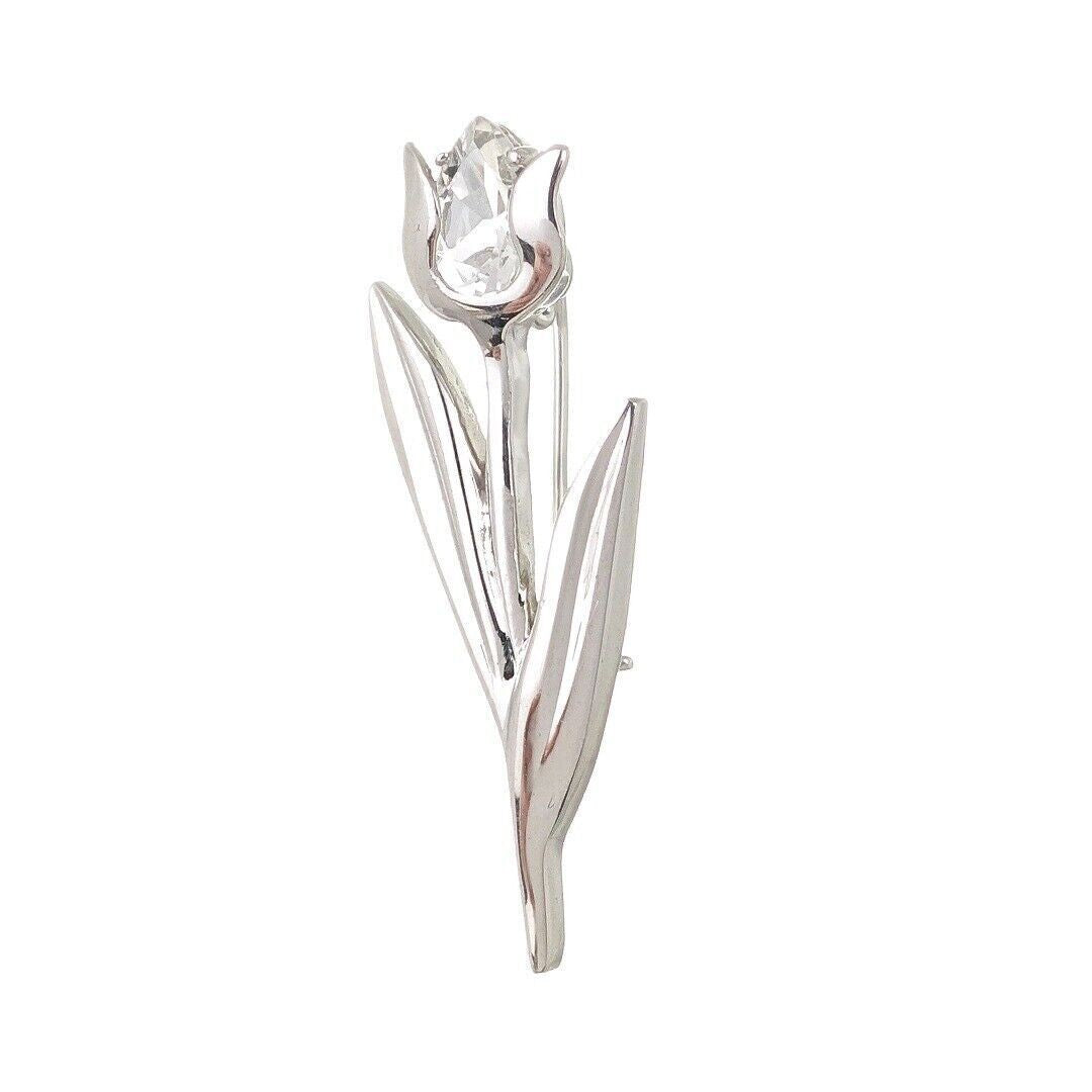 Tulip Flower Brooch White Topaz
