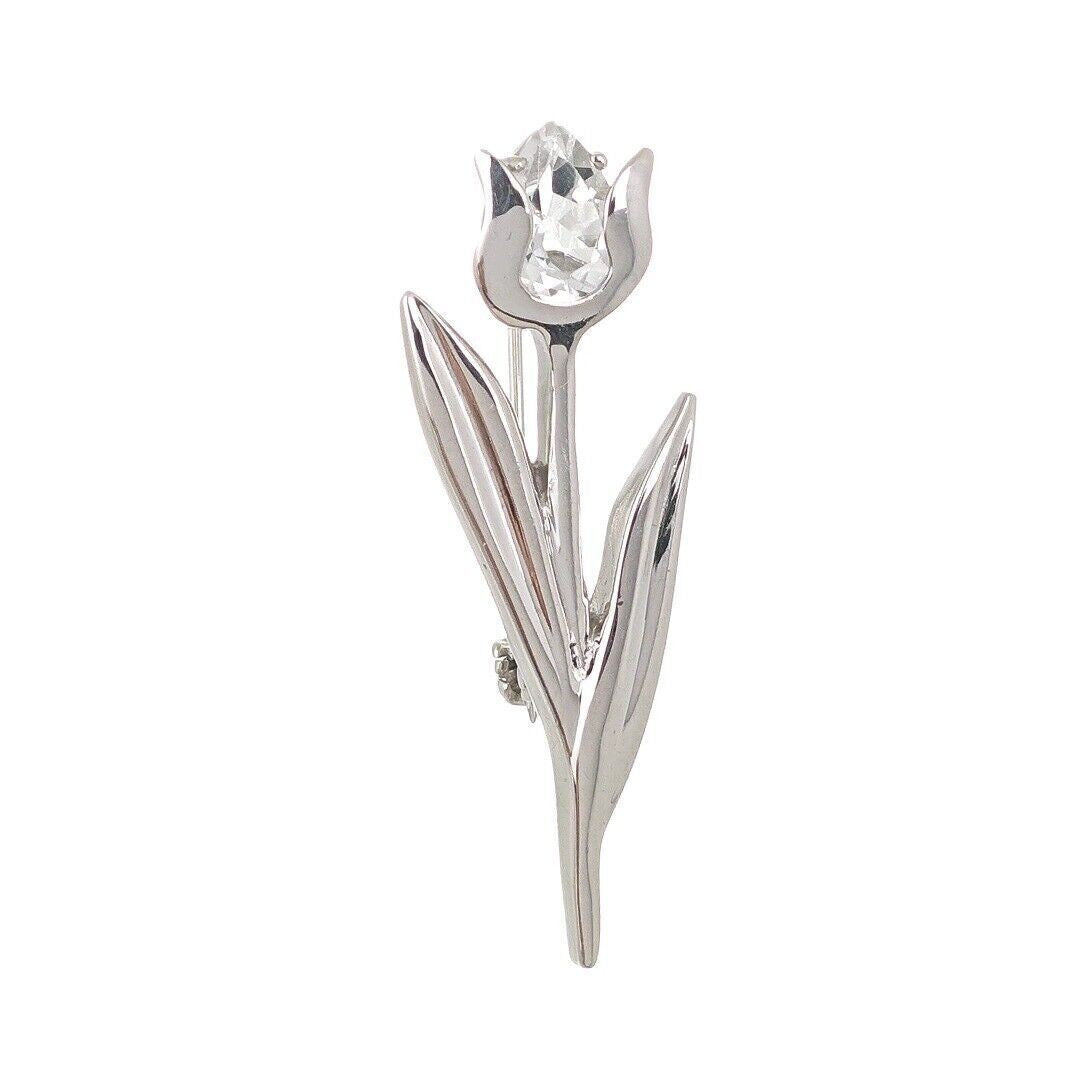 Tulip Flower Brooch White Topaz