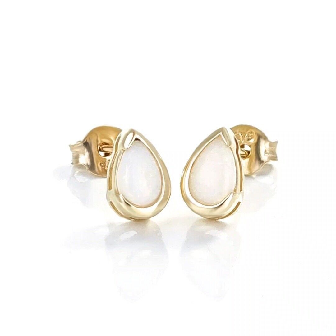9ct Gold White Opal Stud Earrings