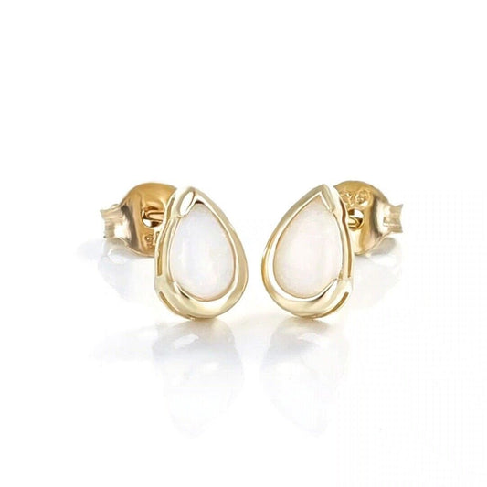9ct Gold White Opal Stud Earrings