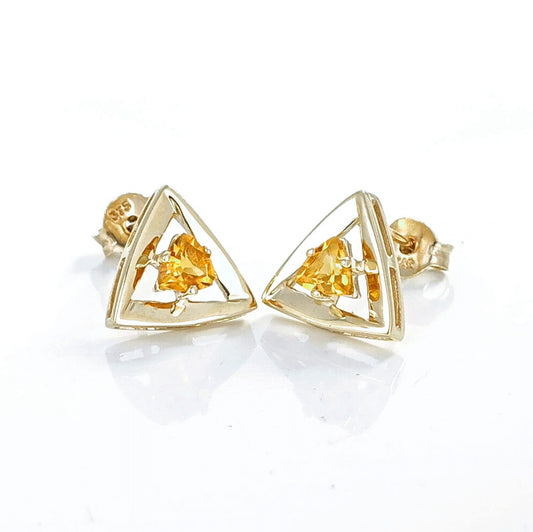 Citrine Earrings 9ct Yellow Gold Studs Studs Trillion