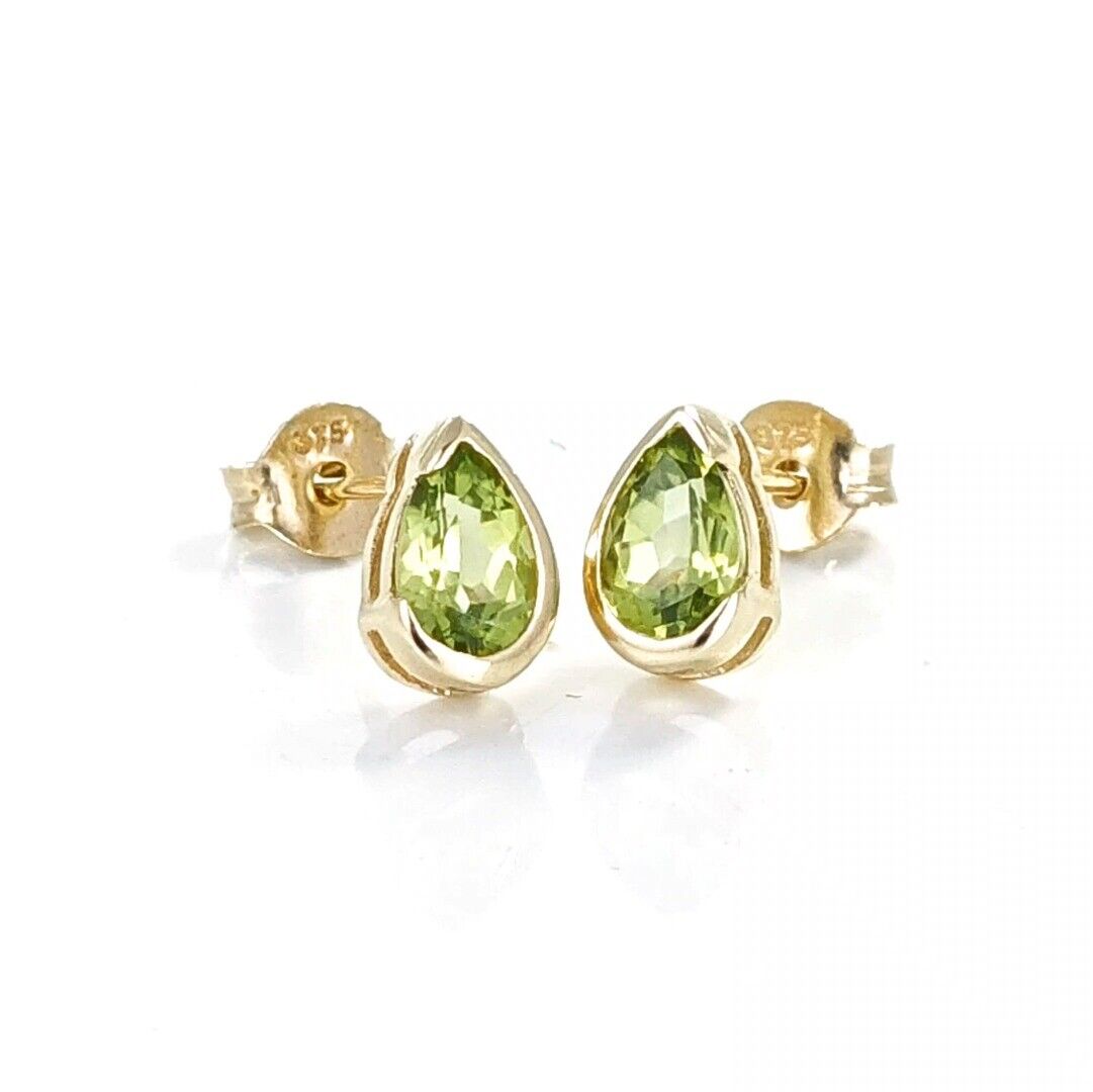 9ct Gold Peridot Earrings Green Studs Solitaire