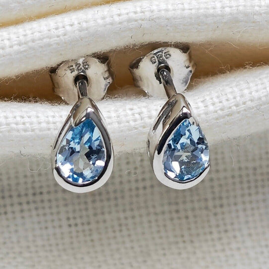 Blue Topaz Earrings Sterling Silver Studs Infinity Loop