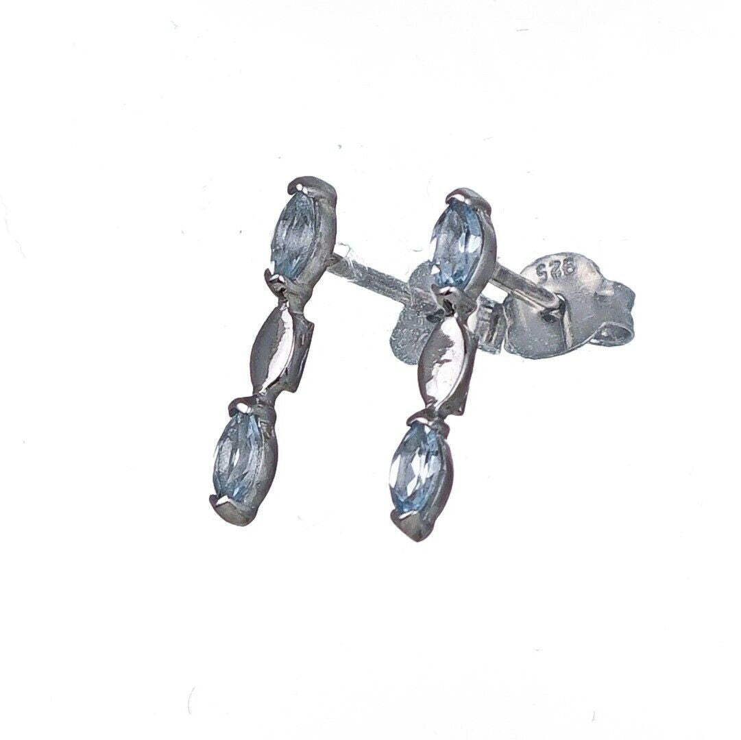 Silver Blue Topaz Earrings Infinity Marquise Natural Gemstone Studs