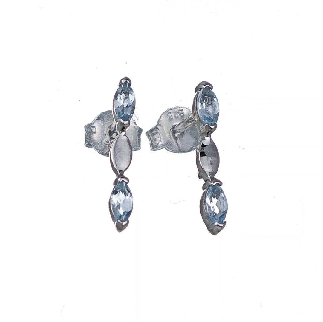 Silver Blue Topaz Earrings Infinity Marquise Natural Gemstone Studs