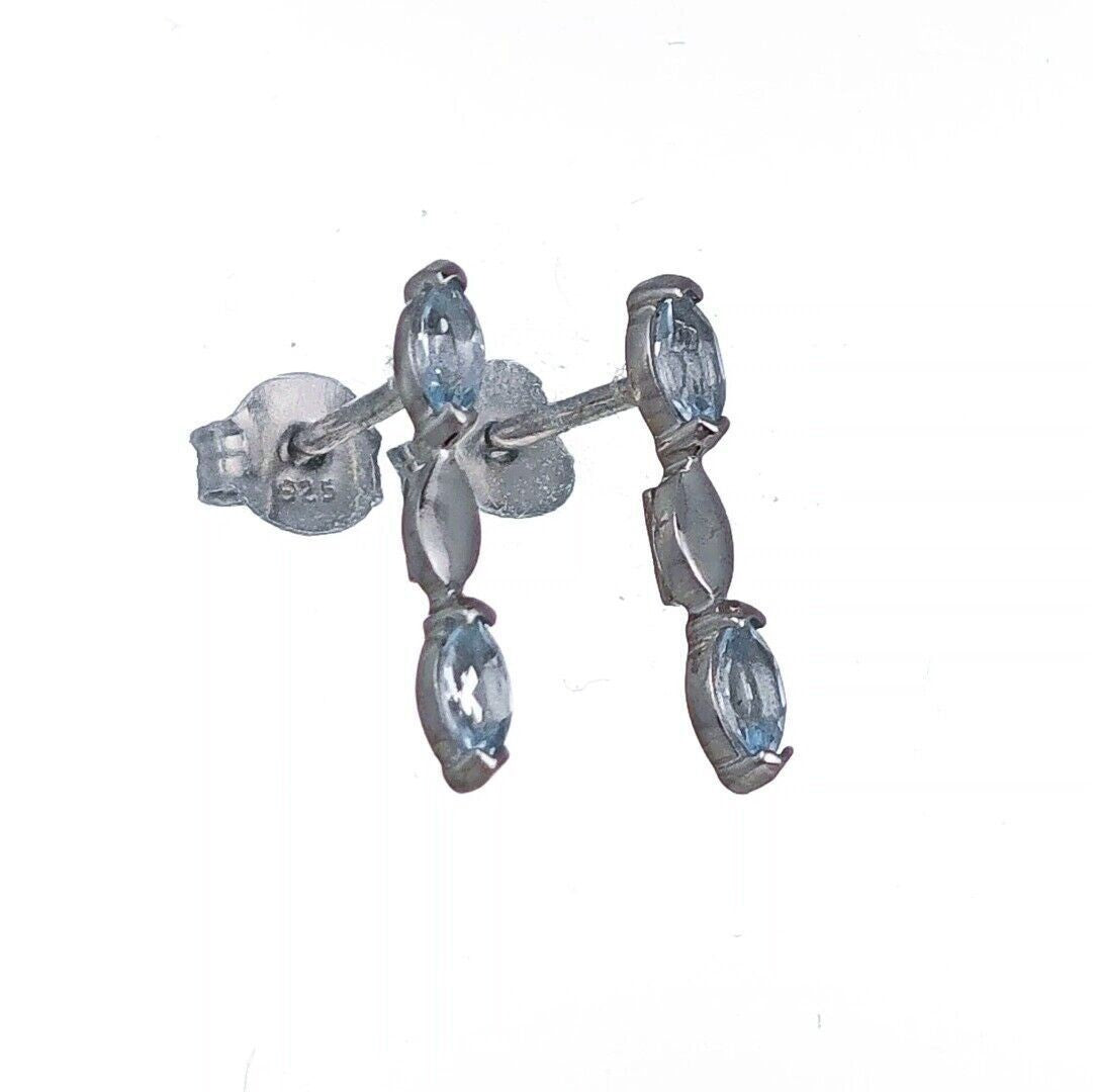 Silver Blue Topaz Earrings Infinity Marquise Natural Gemstone Studs