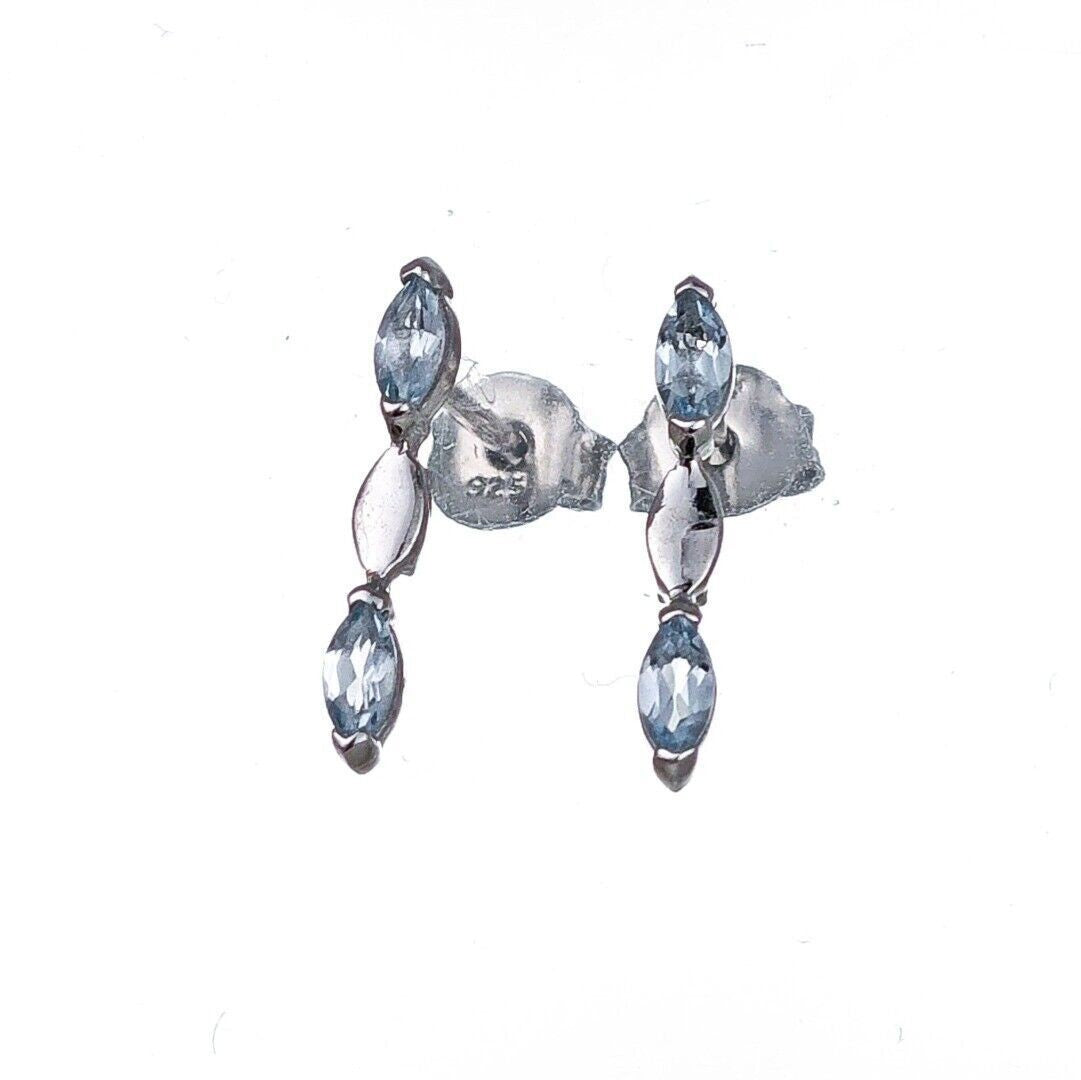 Silver Blue Topaz Earrings Infinity Marquise Natural Gemstone Studs