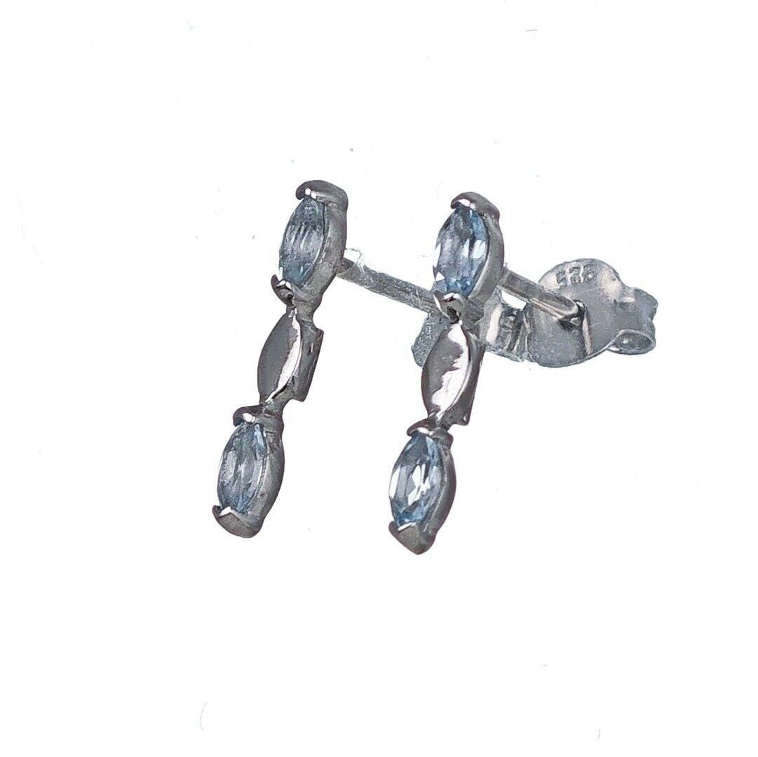 Silver Blue Topaz Earrings Infinity Marquise Natural Gemstone Studs