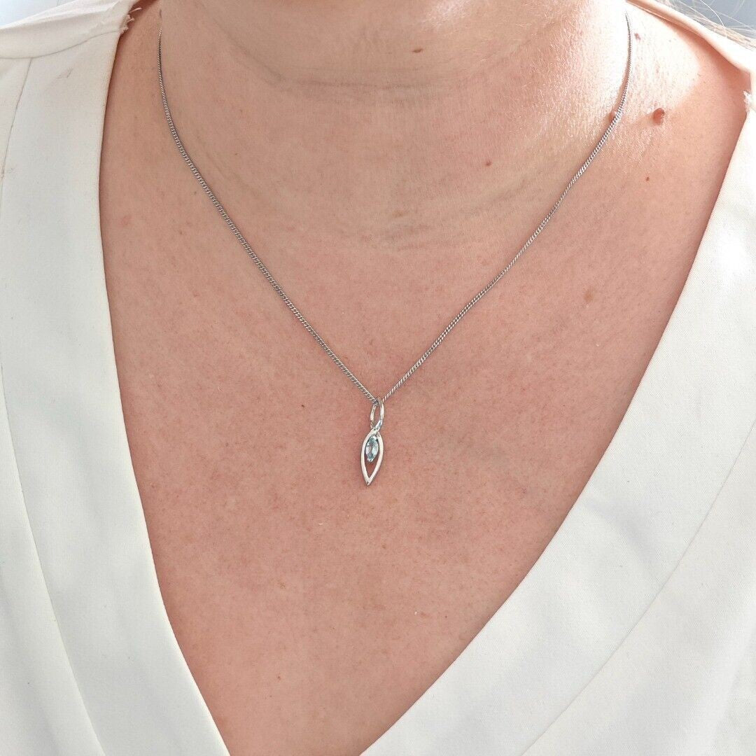 Blue Topaz Marquise Dangle Necklace in Sterling Silver