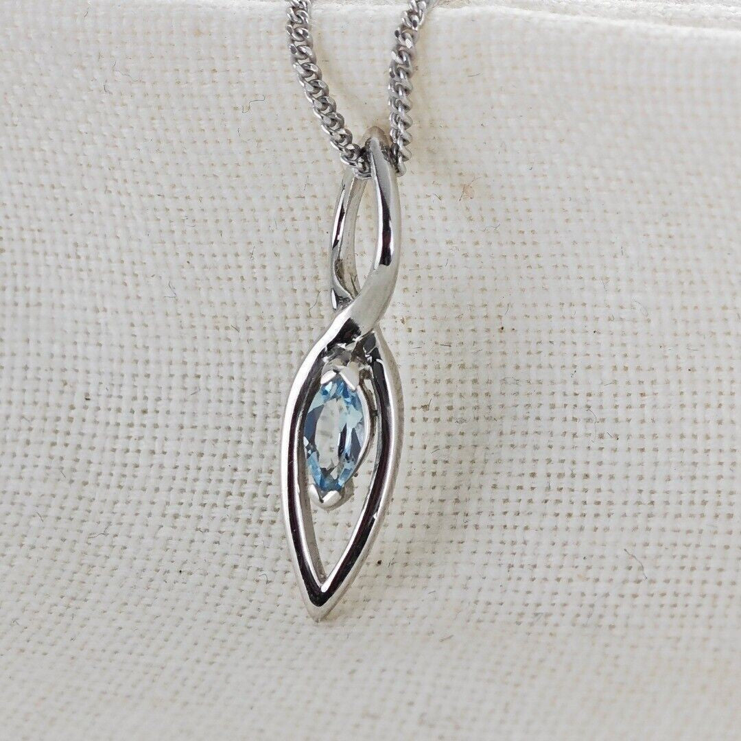 Blue Topaz Pendant Sterling Silver Marquise Infinity Loop