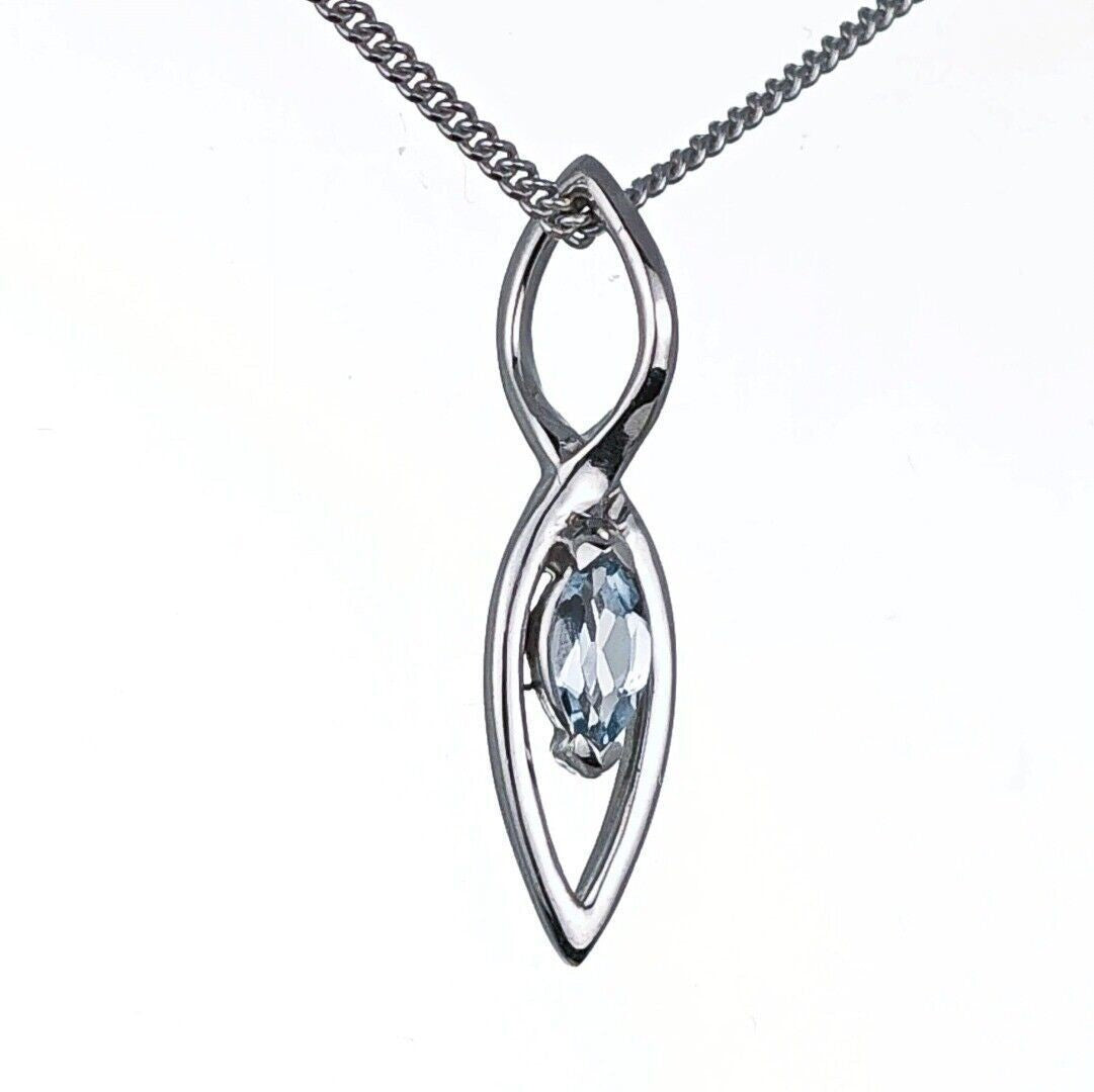 Blue Topaz Pendant Sterling Silver Marquise Infinity Loop