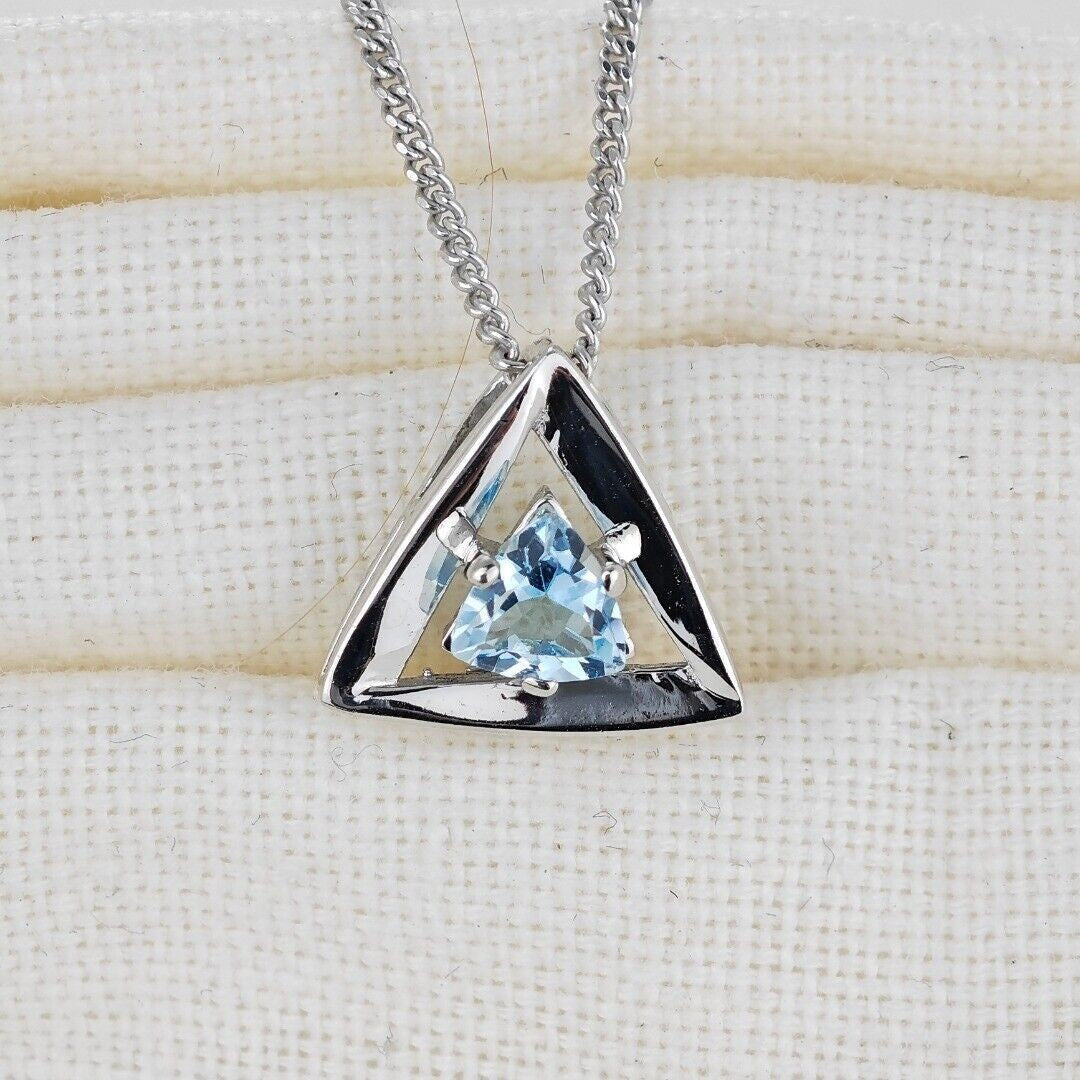 Blue Topaz Trillion Necklace in Sterling Silver