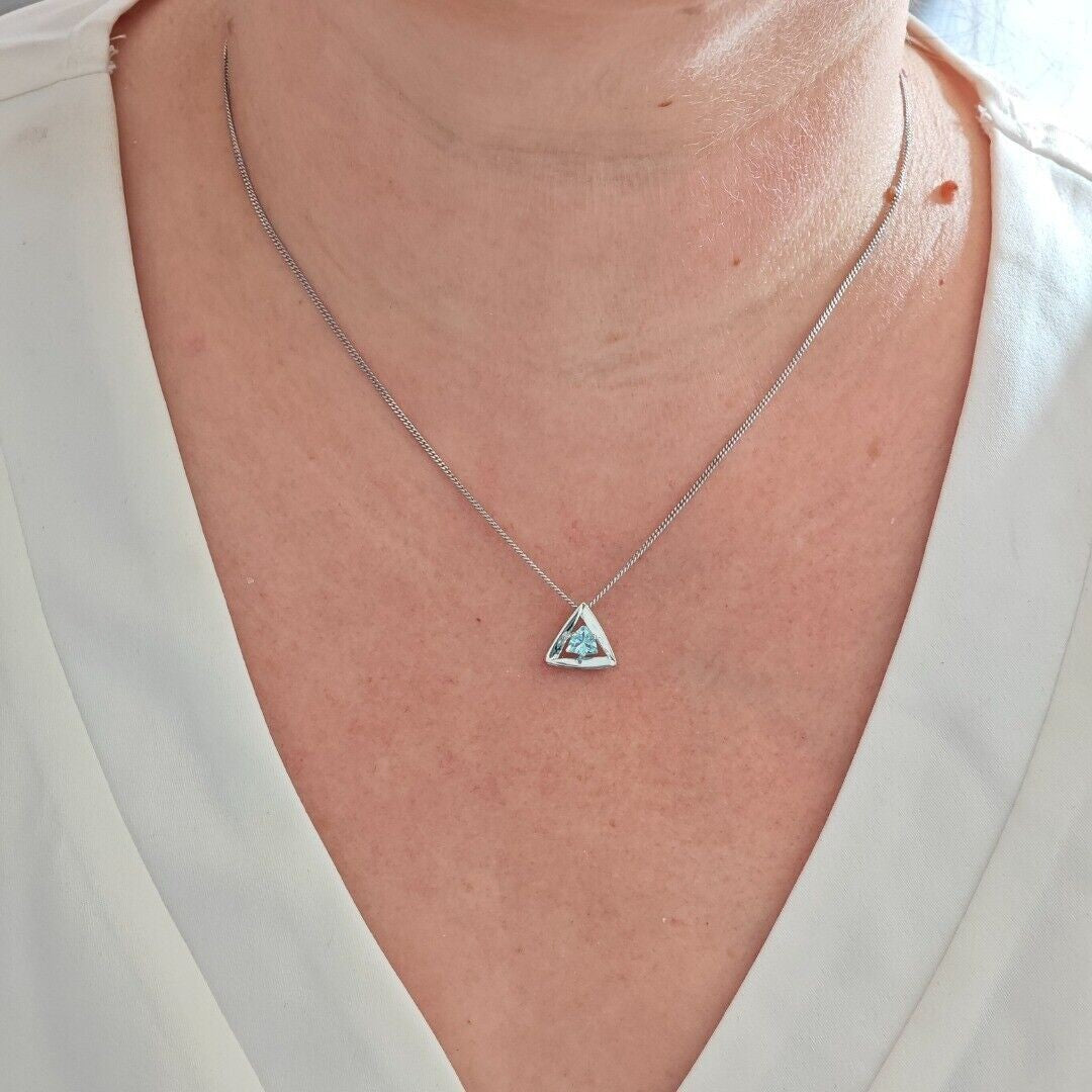 Blue Topaz Trillion Necklace in Sterling Silver