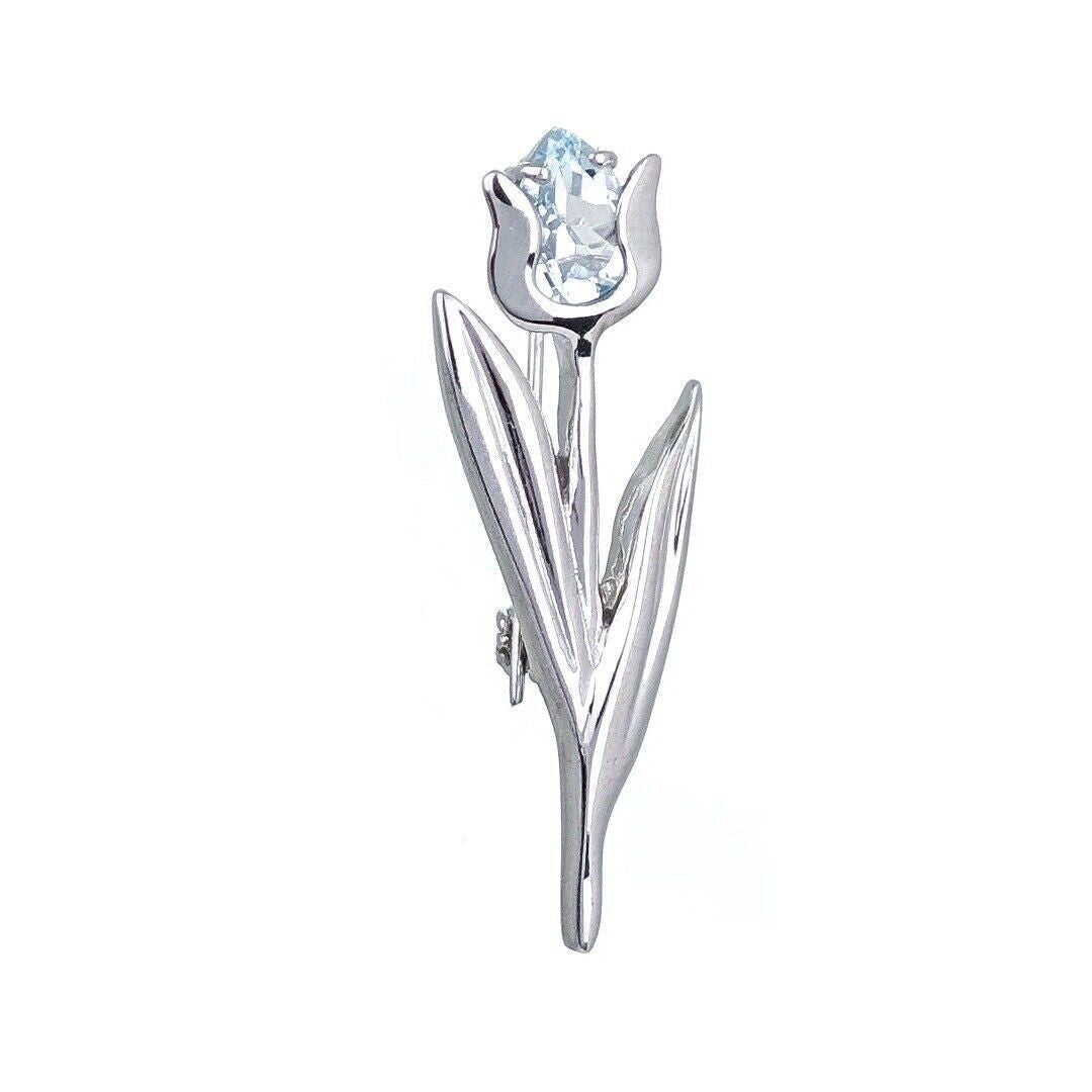 Blue Topaz Tulip Brooch in Sterling Silver