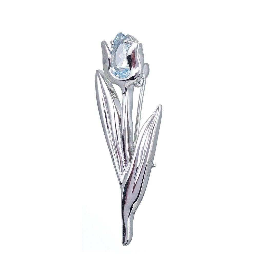 Blue Topaz Tulip Brooch in Sterling Silver