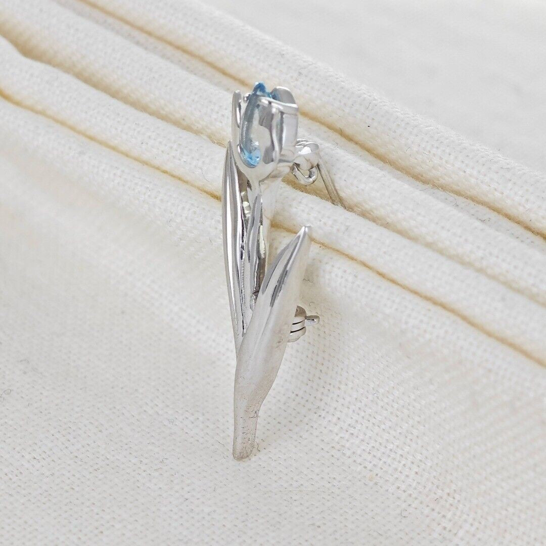 Blue Topaz Tulip Brooch in Sterling Silver