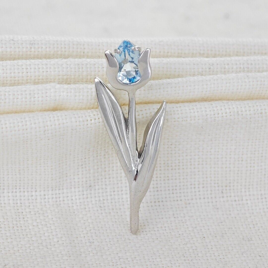 Blue Topaz Tulip Brooch in Sterling Silver