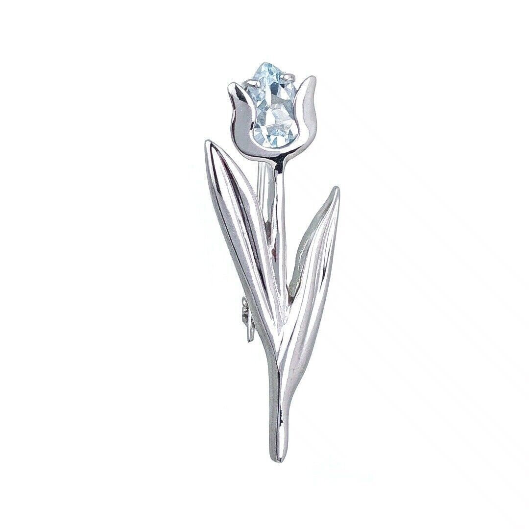 Blue Topaz Tulip Brooch in Sterling Silver