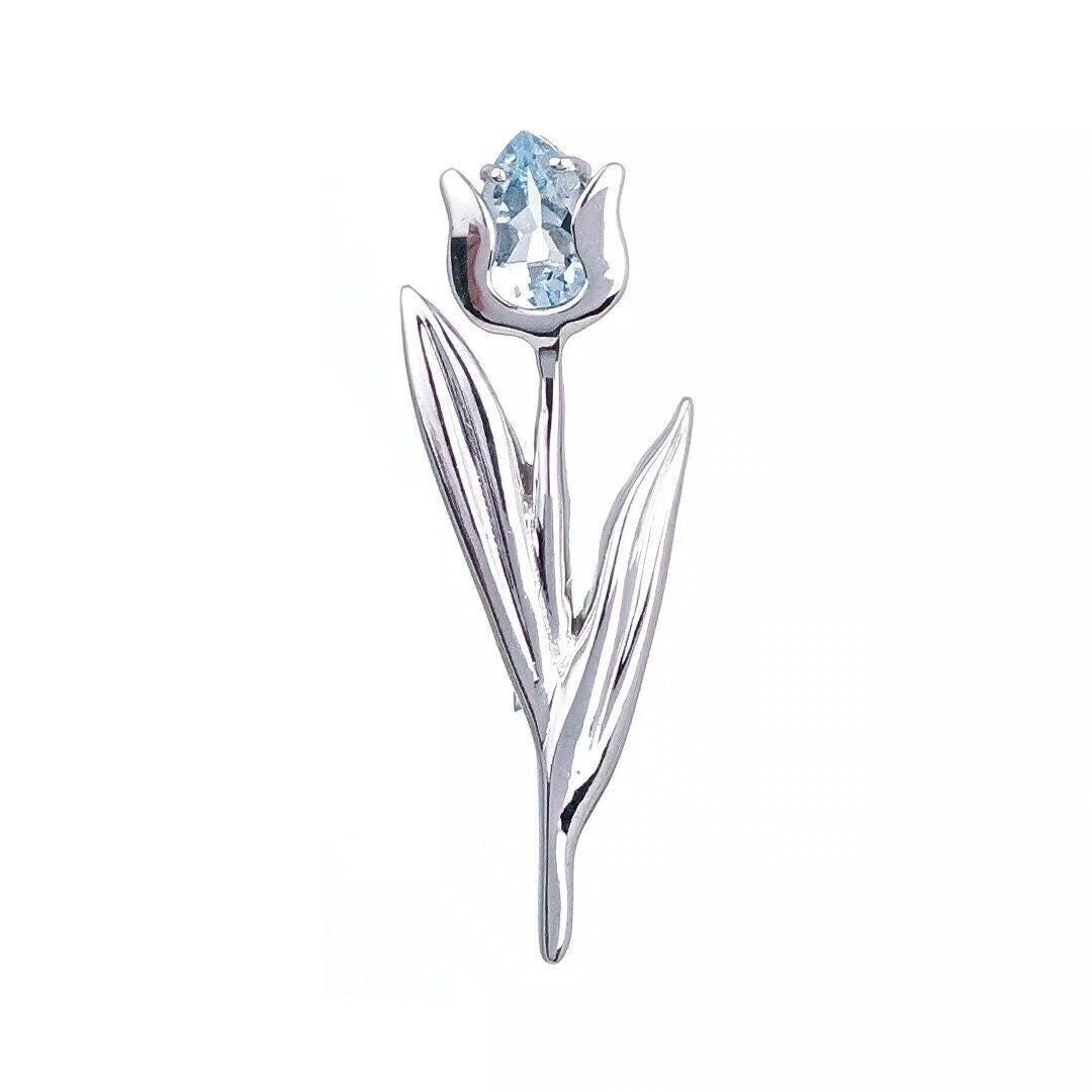 Blue Topaz Tulip Brooch in Sterling Silver