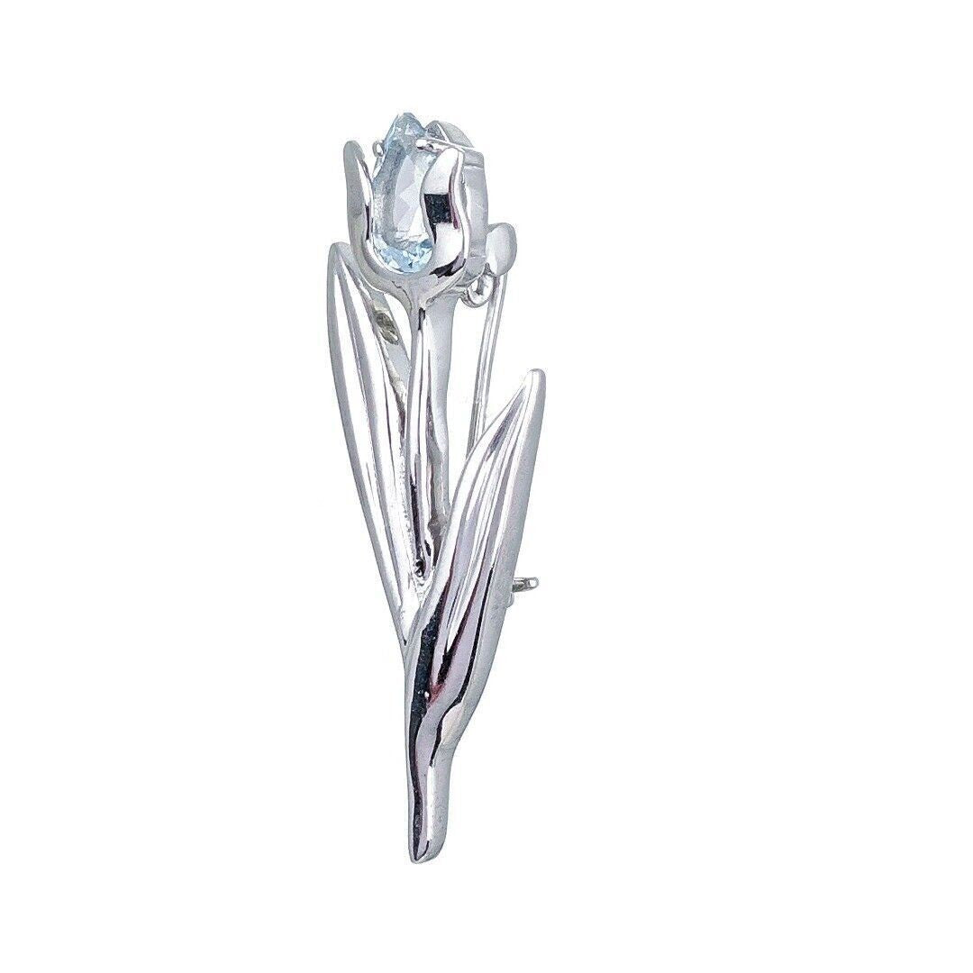 Blue Topaz Tulip Brooch in Sterling Silver