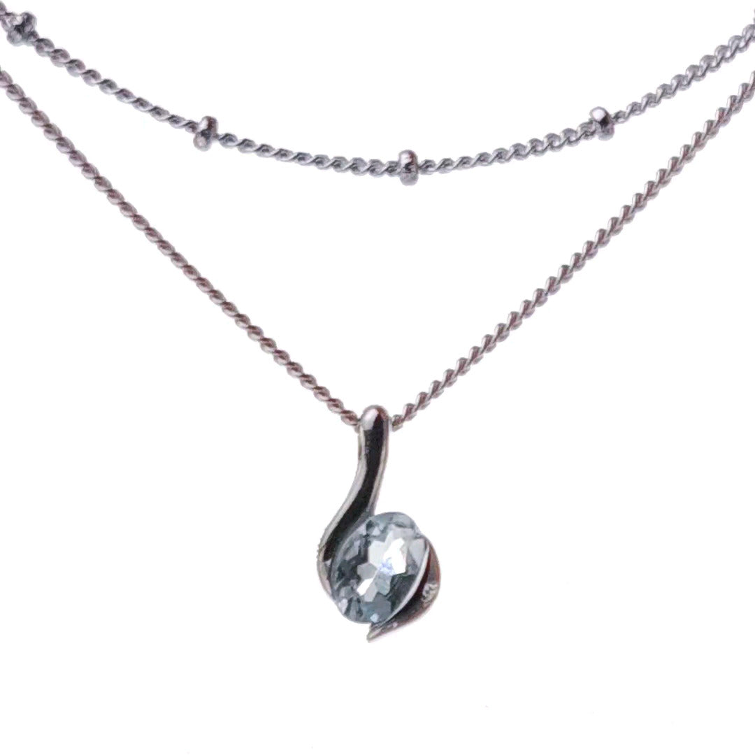 sterling silver aquamarine pendant and beaded layer chain designed in the UK
