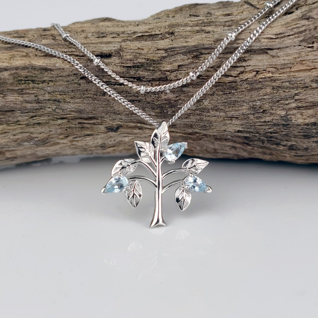 Aquamarine Tree of Life Layering Set in Sterling Silver