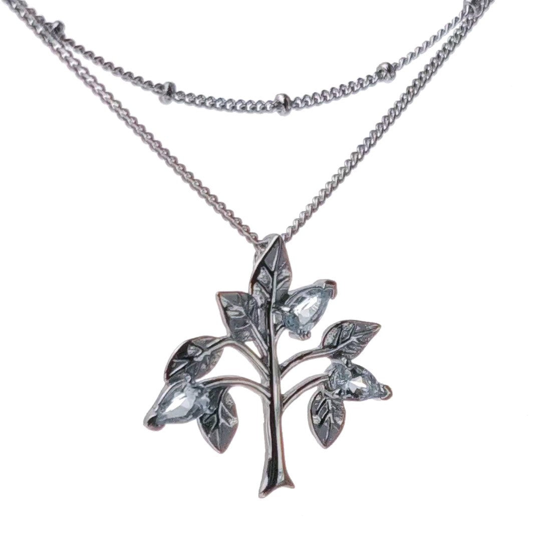 Aquamarine Necklace Set Tree of Life Sterling Silver 2 Chains
