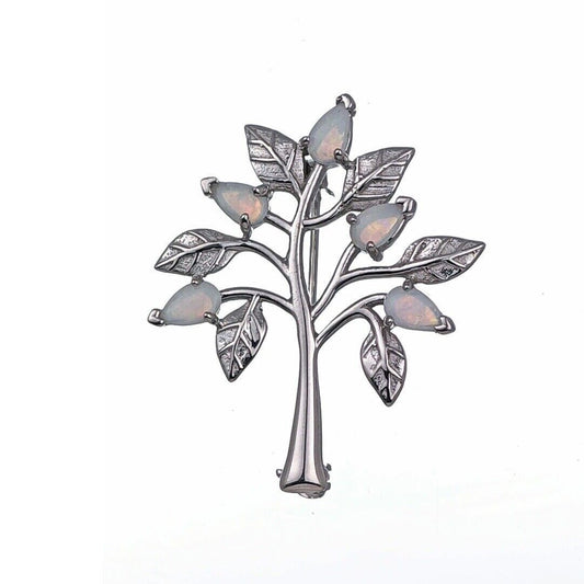 Elegant Tree of Life Brooch with Natural Australian White Opal