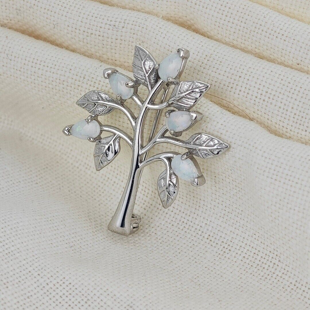 Opal Tree of Life Brooch in Sterling Silver