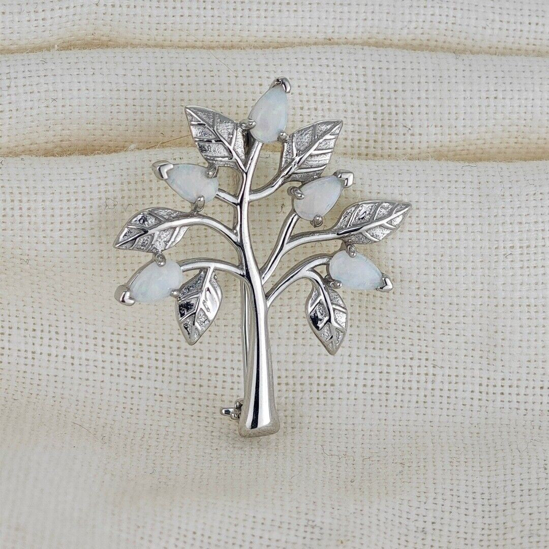 Opal Tree of Life Brooch in Sterling Silver