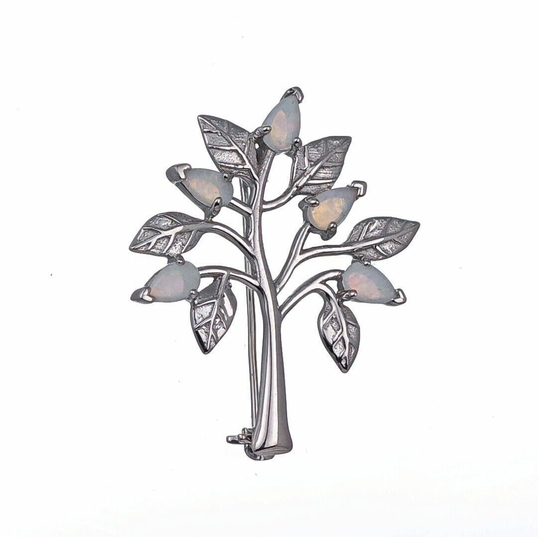 Opal Tree of Life Brooch in Sterling Silver