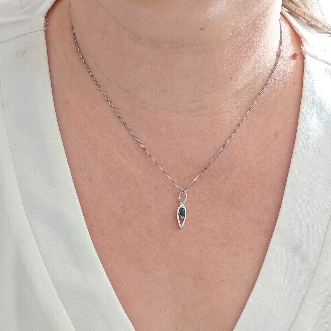 Sapphire Set Sterling Silver Earrings Necklace Marquise Infinity Loop