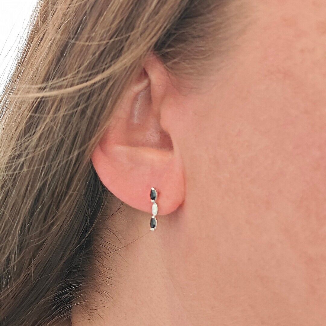 Sapphire Set Pendant Earrings Sterling Silver Marquise Drop