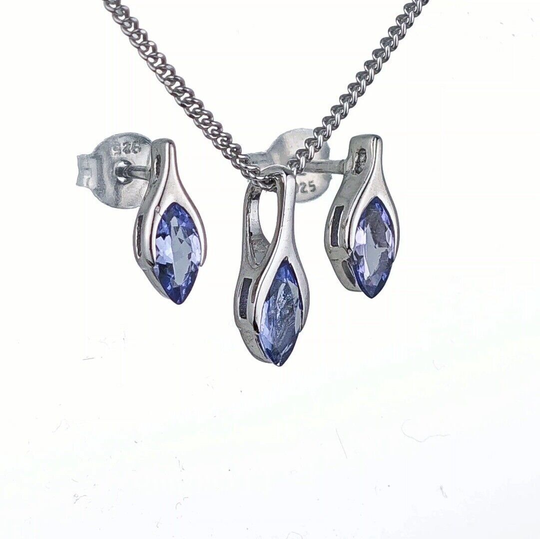 Tanzanite Minimalist Marquise Jewellery Set in Sterling Silver