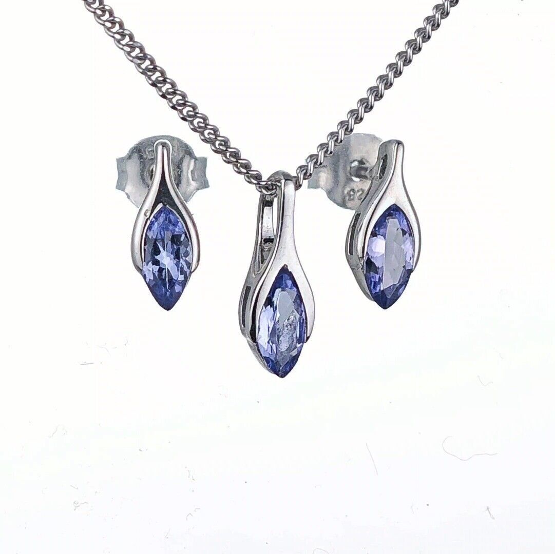 Tanzanite Minimalist Marquise Jewellery Set in Sterling Silver