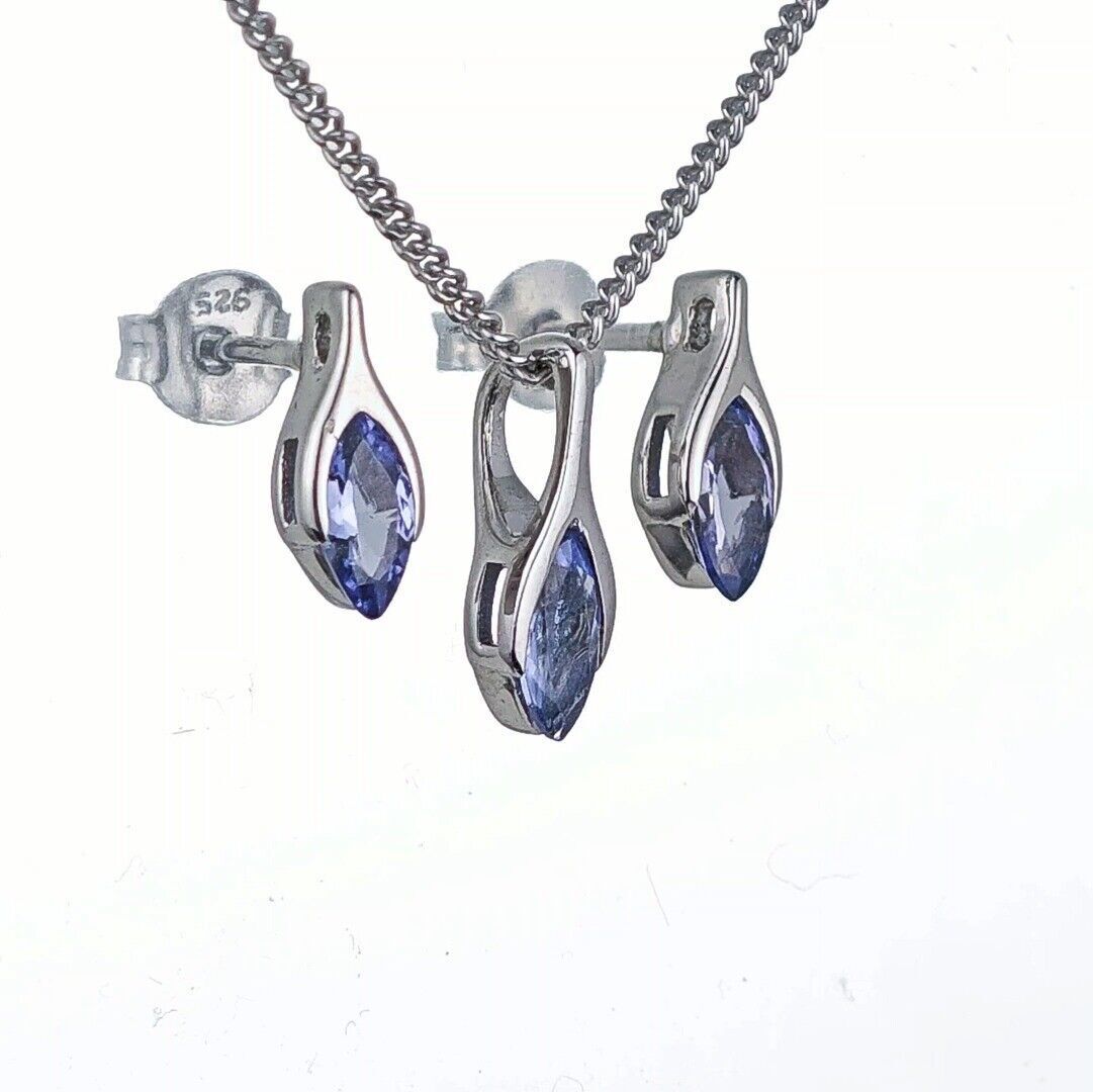 Tanzanite Minimalist Marquise Jewellery Set in Sterling Silver