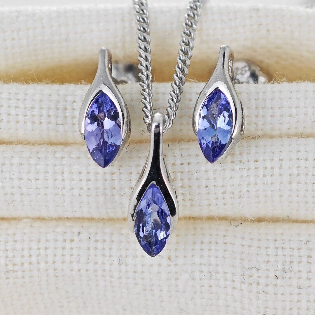Tanzanite Minimalist Marquise Jewellery Set in Sterling Silver