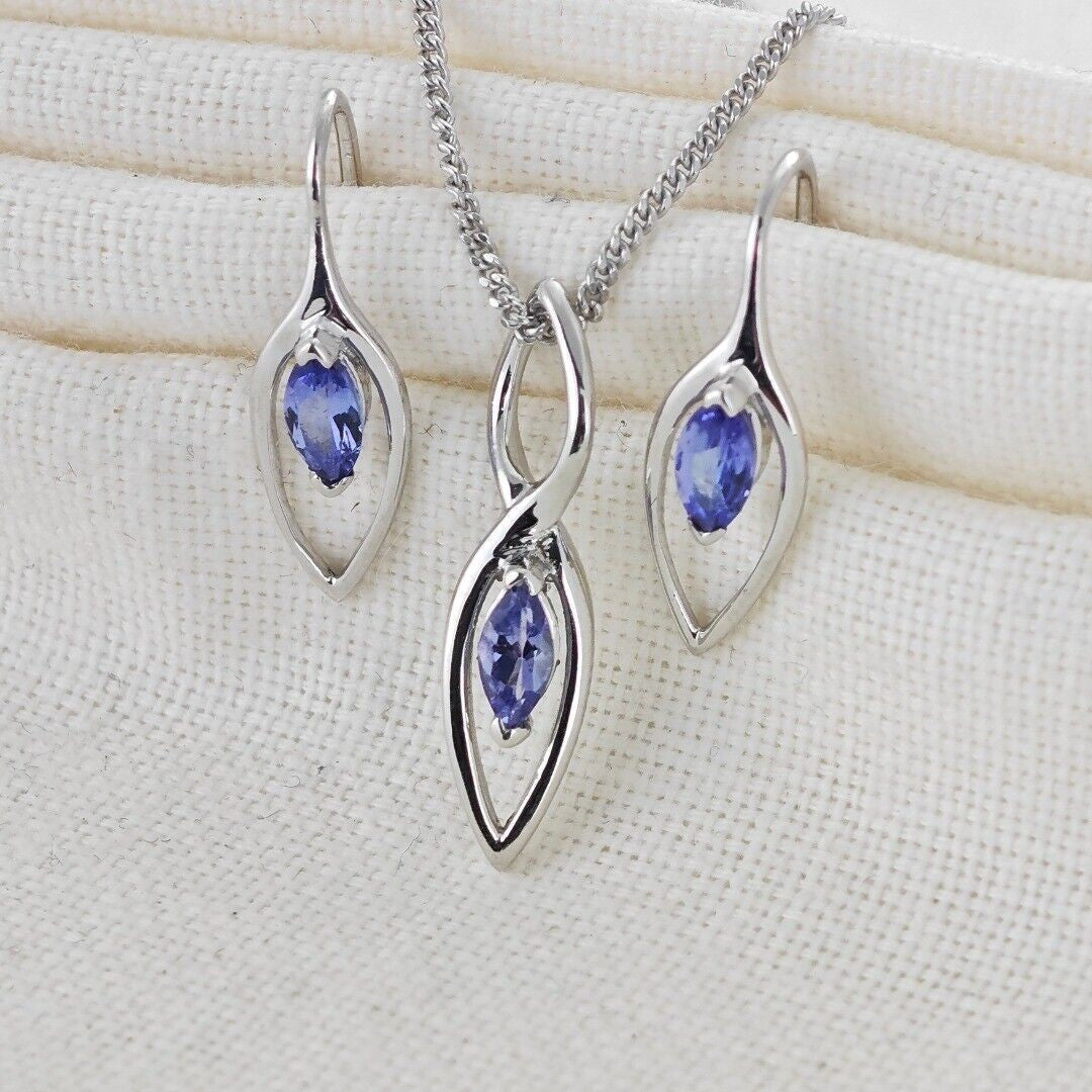 Tanzanite Marquise Dangle Jewellery Set in Sterling Silver