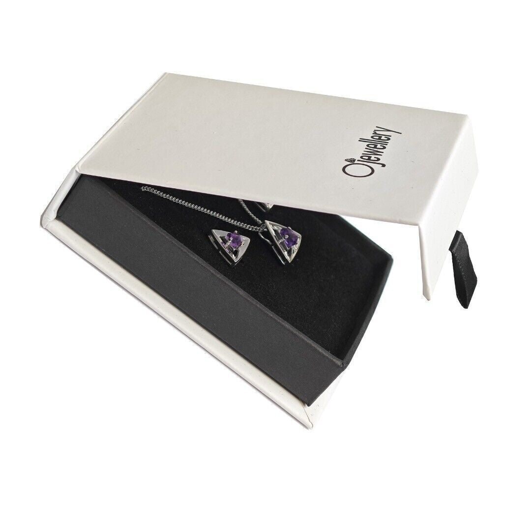 Amethyst Set Necklace Earrings Sterling Silver Studs Trillion