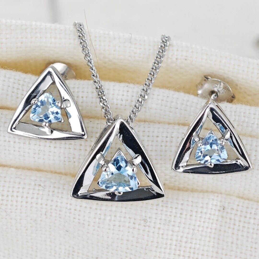 Blue Topaz Trillion Jewellery Set in Sterling Silver