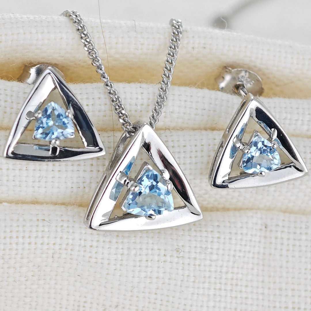 Blue Topaz Trillion Jewellery Set in Sterling Silver
