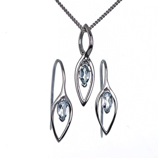 Blue Topaz Set Earrings Pendant Sterling Silver Marquise Dangle