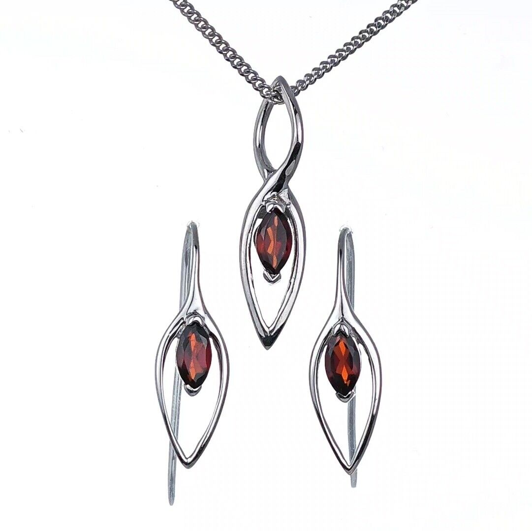 Garnet Set Earrings Pendant Sterling Silver Marquise Dangle